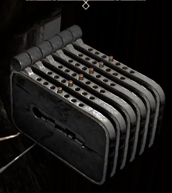 Example Gothic 1 Remake chest lock with all pins centered in the solved position